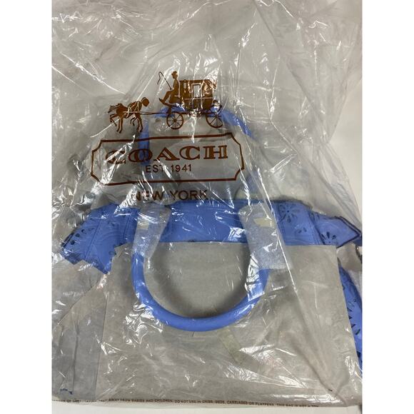 Coach Leather Lace Eyelet Ashley Carryall Purse Blue NWT - Picture 3 of 3